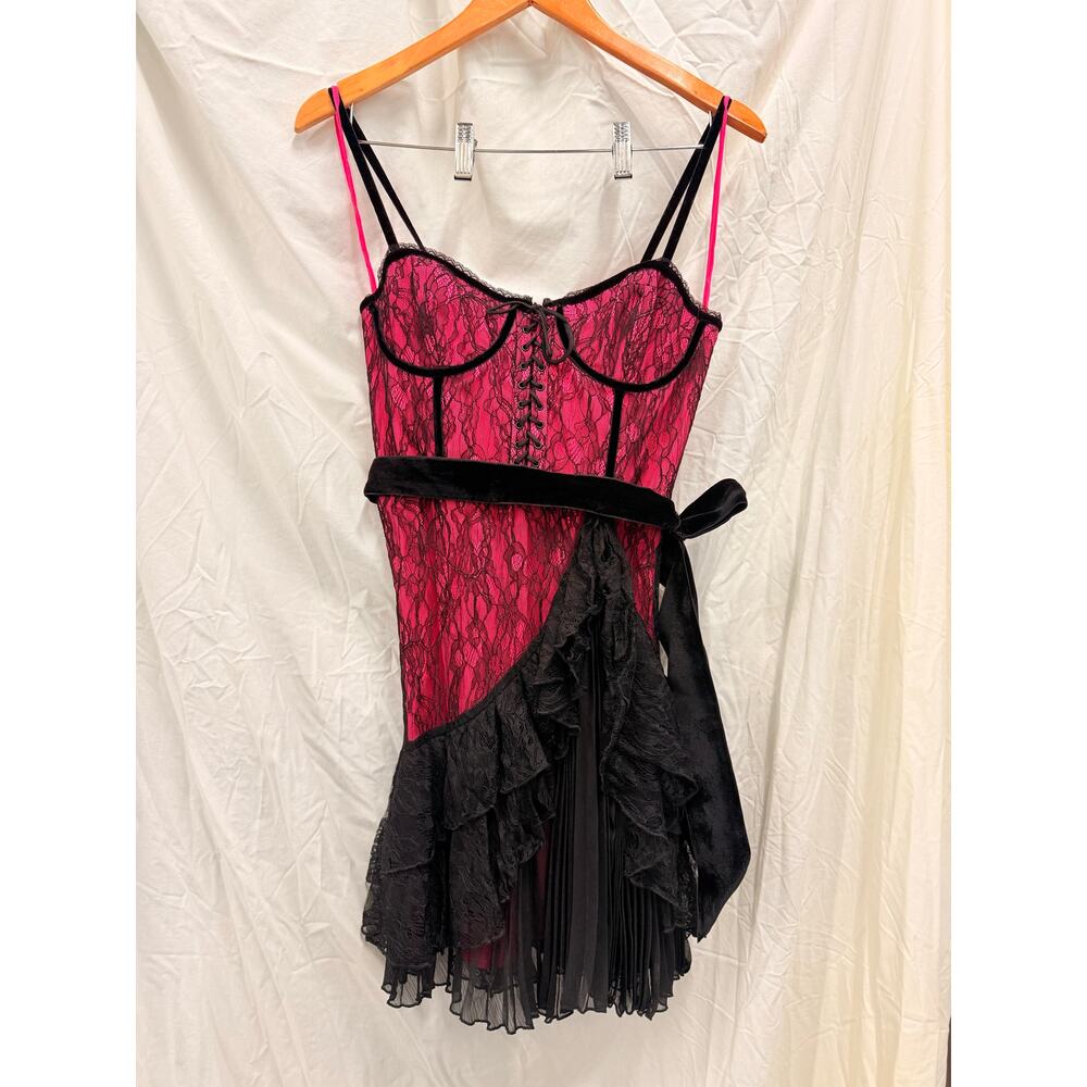 Alice + Olivia NEW Black Hot Wild Pink Chantil Lace Corset Mini Dress US 4 $695 - Picture 3 of 8